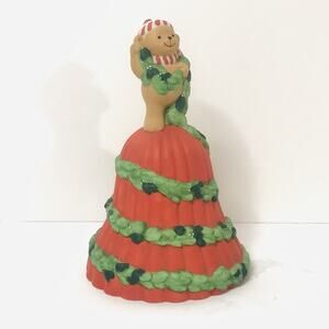 Vtg Xmas Avon porcelain garland greeting christmas bell 5'' collectible bear 90s